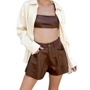 WeWoreWhat Brown Leather Shorts